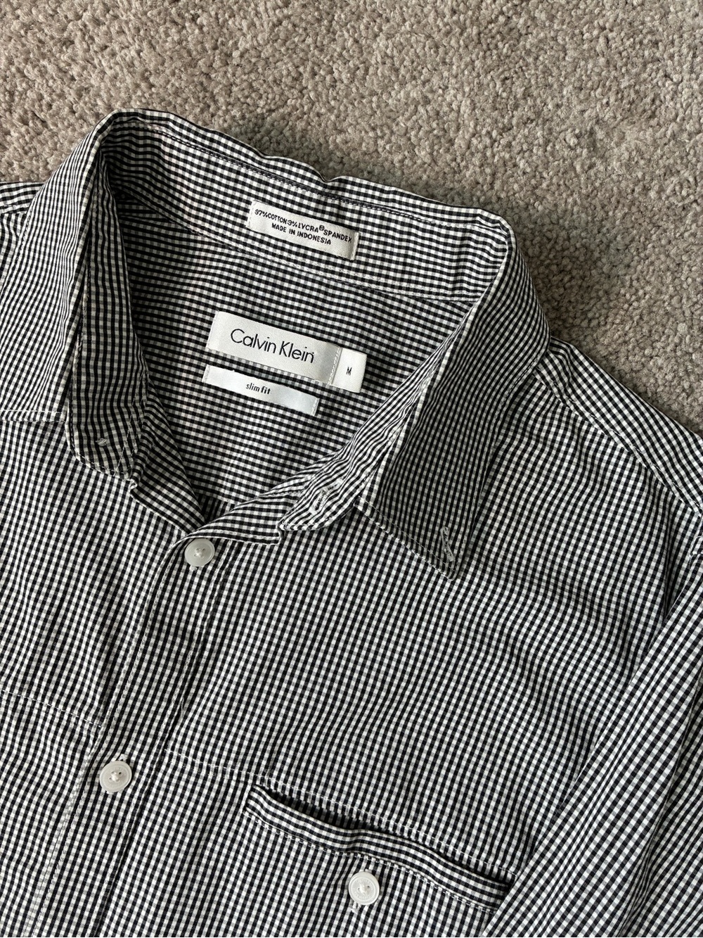 Calvin Klein Men's Slim Fit Gingham Check Button Down Shirt Size M Black White
